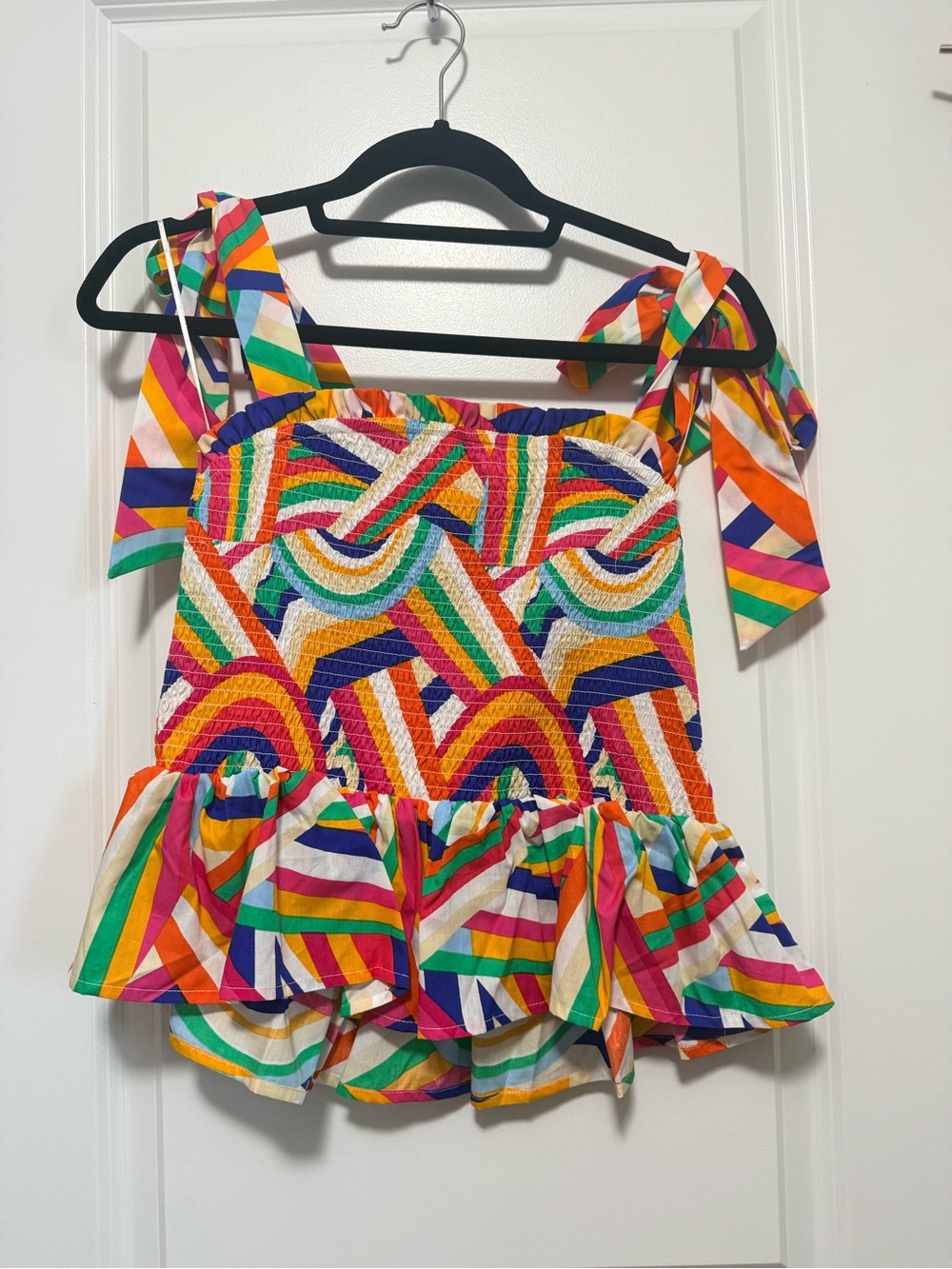 Flying Tomato Multicolor Striped Smocked Top - Pink, Blue, Orange, Green, White